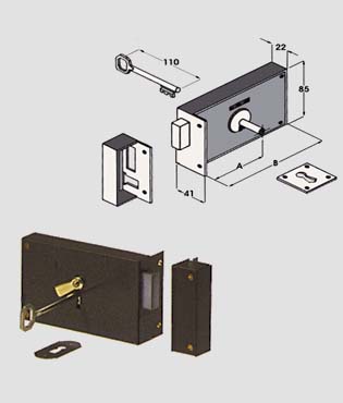serrature per portoncino da applicare a 4 molle 176/50 Destra