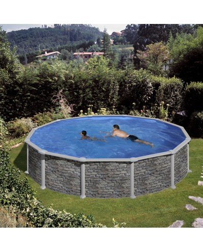 GRE - Piscina Fuori Terra Rotonda CORCEGA 550 - 550x132 cm con decorazione pietra