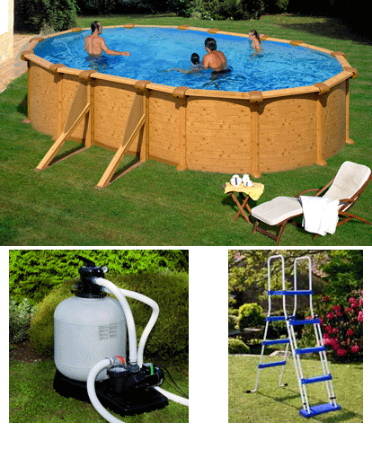 GRE – Piscina Fuori Terra Ovale MAURITIUS 610 – 610x375x132 cm con decorazione legno