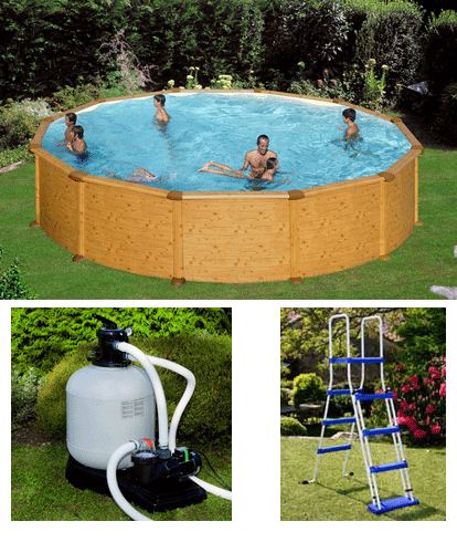 GRE – Piscina Fuori Terra Rotonda MAURITIUS 350 – 350×132 cm con decorazione legno