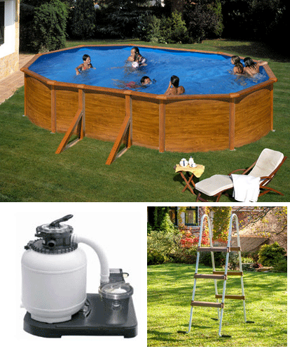 GRE – Piscina Fuori Terra Ovale PACIFIC 610 – 610x375x120 cm con decorazione legno