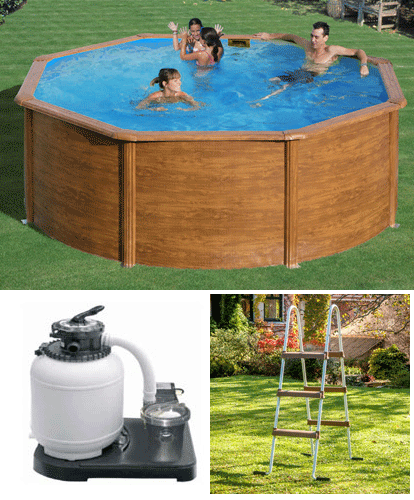 GRE - Piscina Fuori Terra Rotonda PACIFIC 240 - 240x120 cm con decorazione legno