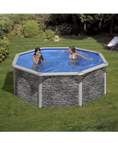 GRE - Piscina Fuori Terra Rotonda CERDENA 240 - 240x120 cm con decorazione pietra