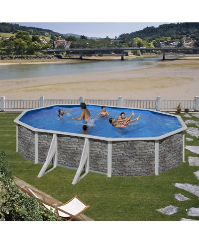 GRE - Piscina Fuori Terra Ovale CERDENA 610 - 610x375x120 cm con decorazione pietra