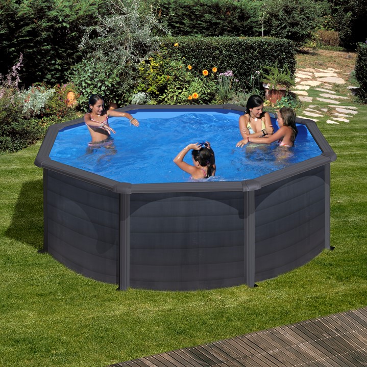 GRE – Piscina Fuori Terra Rotonda KEA 350 – 350×120 cm con decorazione grafite