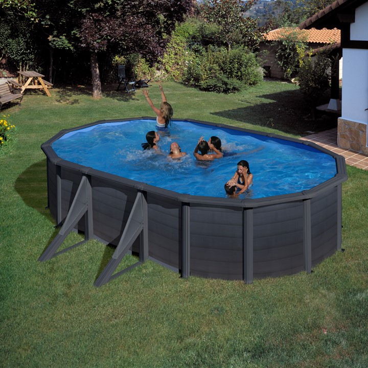 GRE - Piscina Fuori Terra Ovale KEA 500 - 500x300x120 cm con decorazione grafite
