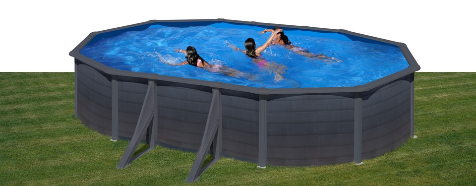 GRE - Piscina Fuori Terra Ovale KEA 610 - 610x375x120 cm con decorazione grafite