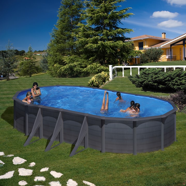 GRE - Piscina Fuori Terra Ovale KEA 730 - 730x375x120 cm con decorazione grafite