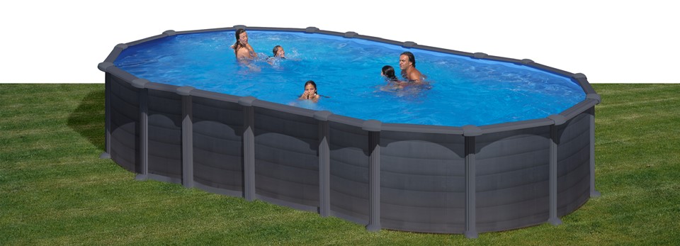 GRE - Piscina Fuori Terra Ovale CAPRI 730 - 730x375x132 cm con decorazione grafite e sistema OMEGA