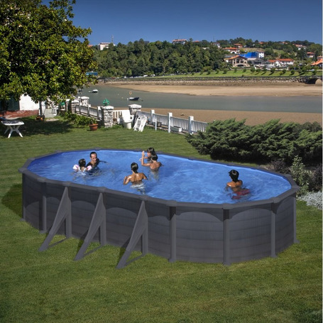 GRE - Piscina Fuori Terra Ovale GRANADA 730 - 730x375x132 cm con decorazione grafite