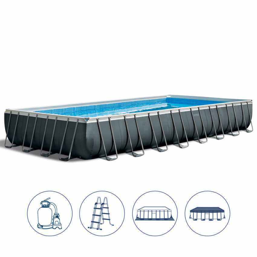 INTEX - Piscina Ultra XTR Frame Rettangolare 975x488x132 cm con pompa filtro a sabbia + accessori – cod. 26374