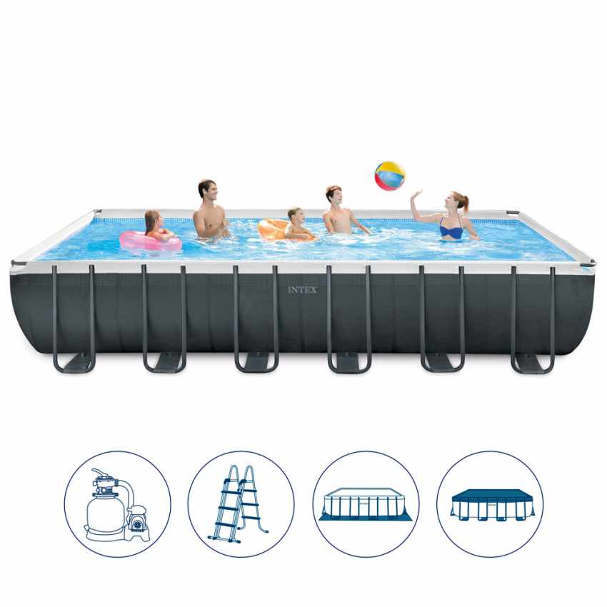 INTEX – Piscina Ultra XTR Frame Rettangolare 732x366x132 cm con pompa filtro a sabbia + accessori – cod. 26364