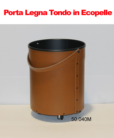 Porta Legna Tondo in Ecopelle Marrone - D.38 x H50 cm