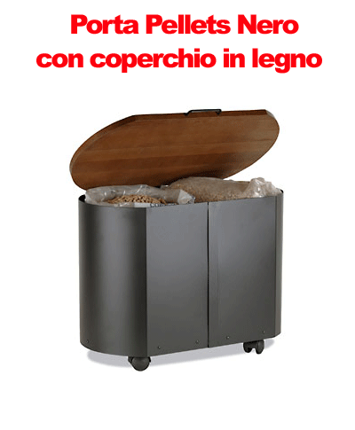 Porta Pellets Nero con coperchio in legno - L60 x P32 x H45 cm