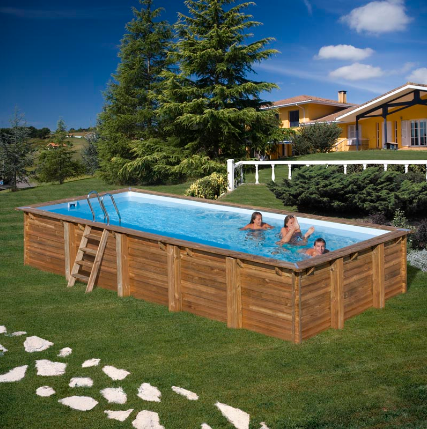 GRE – Piscina Braga Rettangolare in legno con sistema Omega – 815x420x146 cm