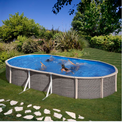 GRE – Piscina Fuori Terra Ovale Ibrida Fusion 670 – 670x370x135 cm con decorazione intreccio e finiture in PP