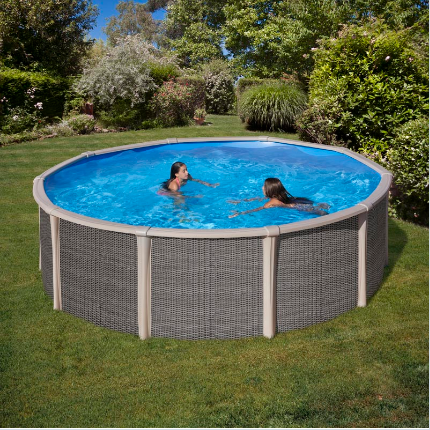 GRE – Piscina Fuori Terra Rotona Ibrida Fusion 460 – 460x135 cm con decorazione intreccio e finiture in PP