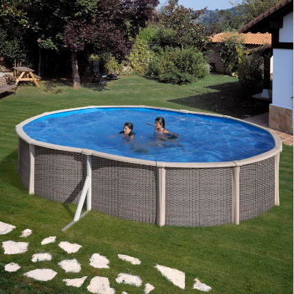 GRE – Piscina Fuori Terra Ovale Ibrida Fusion 520 – 520x370x135 cm con decorazione intreccio e finiture in PP