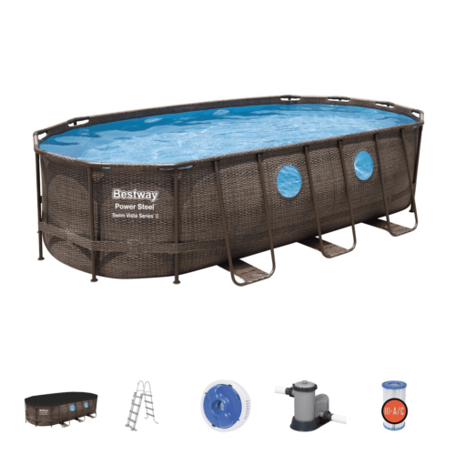 BESTWAY – Piscina Power Steel Oblo' 549x274x122 Cm – Effetto Rattan