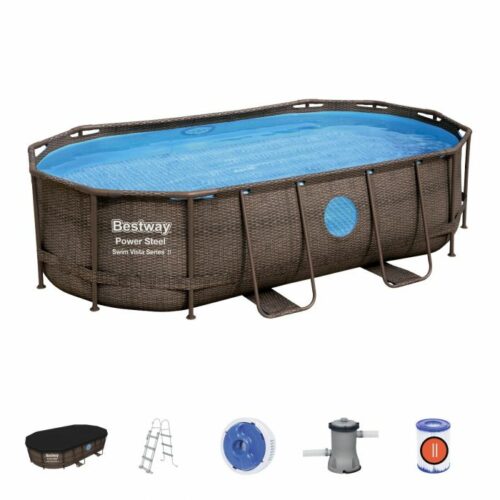 BESTWAY – Piscina Power Steel Oblo' 427x250x100 Cm – Effetto Rattan